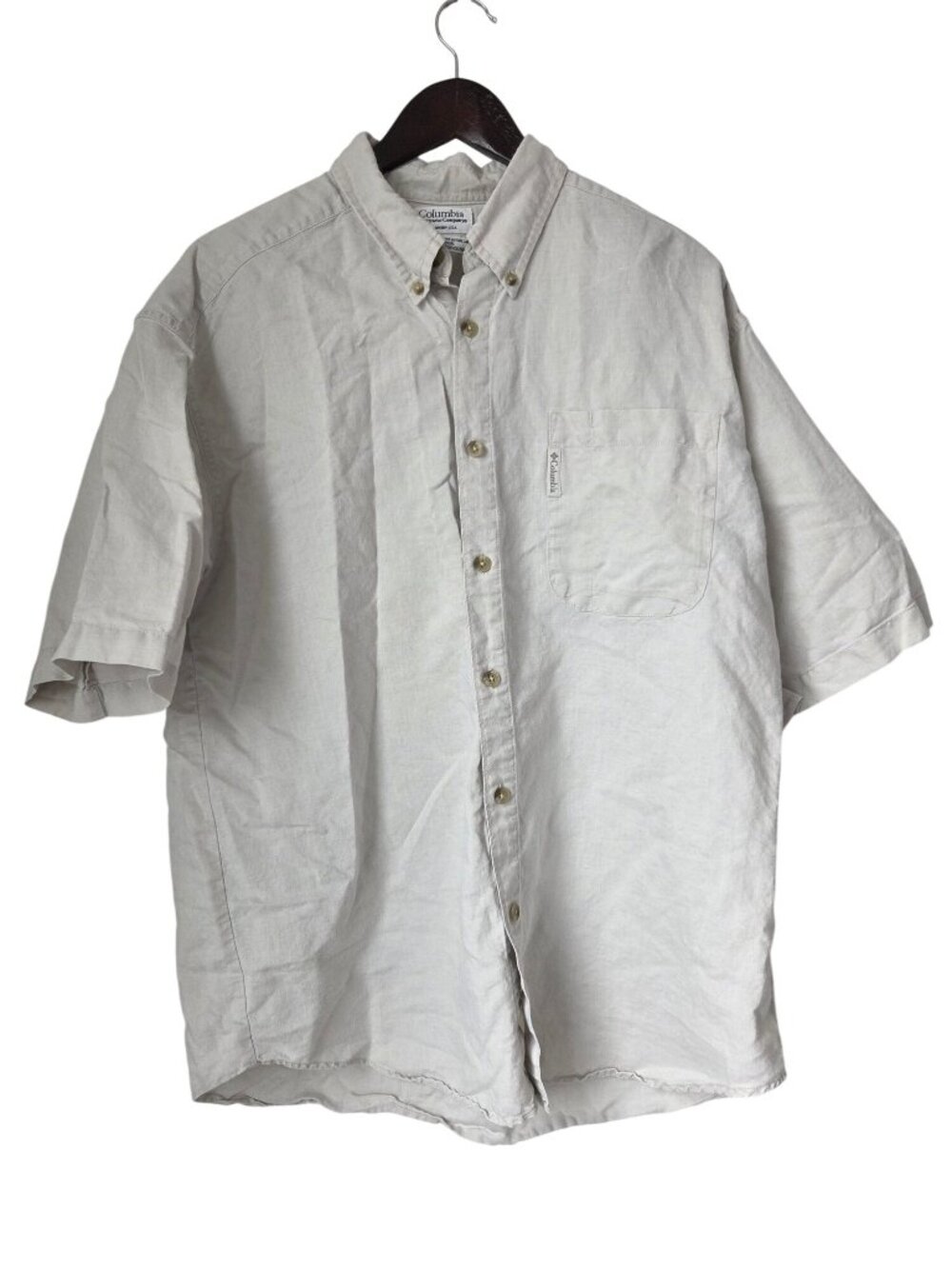Columbia Sportswear Mens Beige Short Sleeve Button-Down Shirt Large
